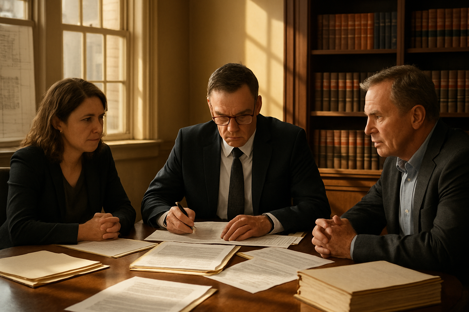 photographic In a spacious sunlit office adorned with architectural blueprints and legal books a diligent auditor meticulously reviews documents sprea-1