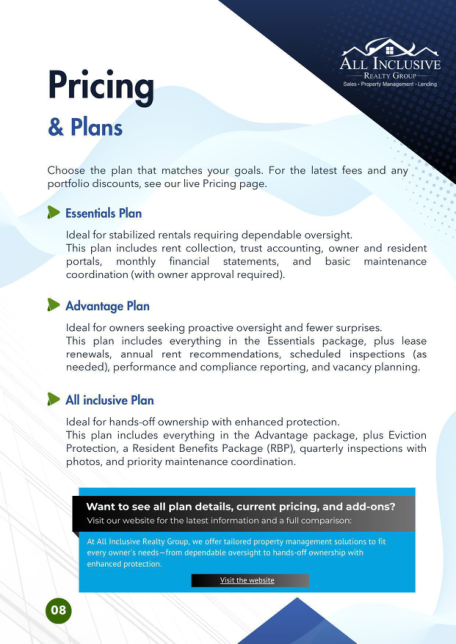 Pricing and plans page