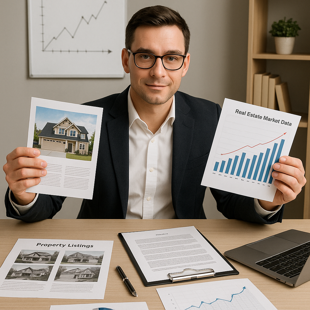 A confident investor examining property listings a