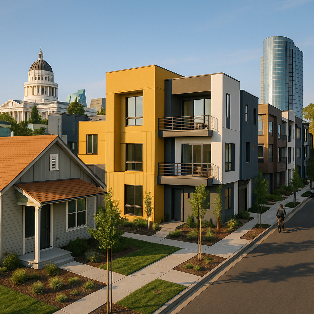 A modern Sacramento neighborhood with diverse resi