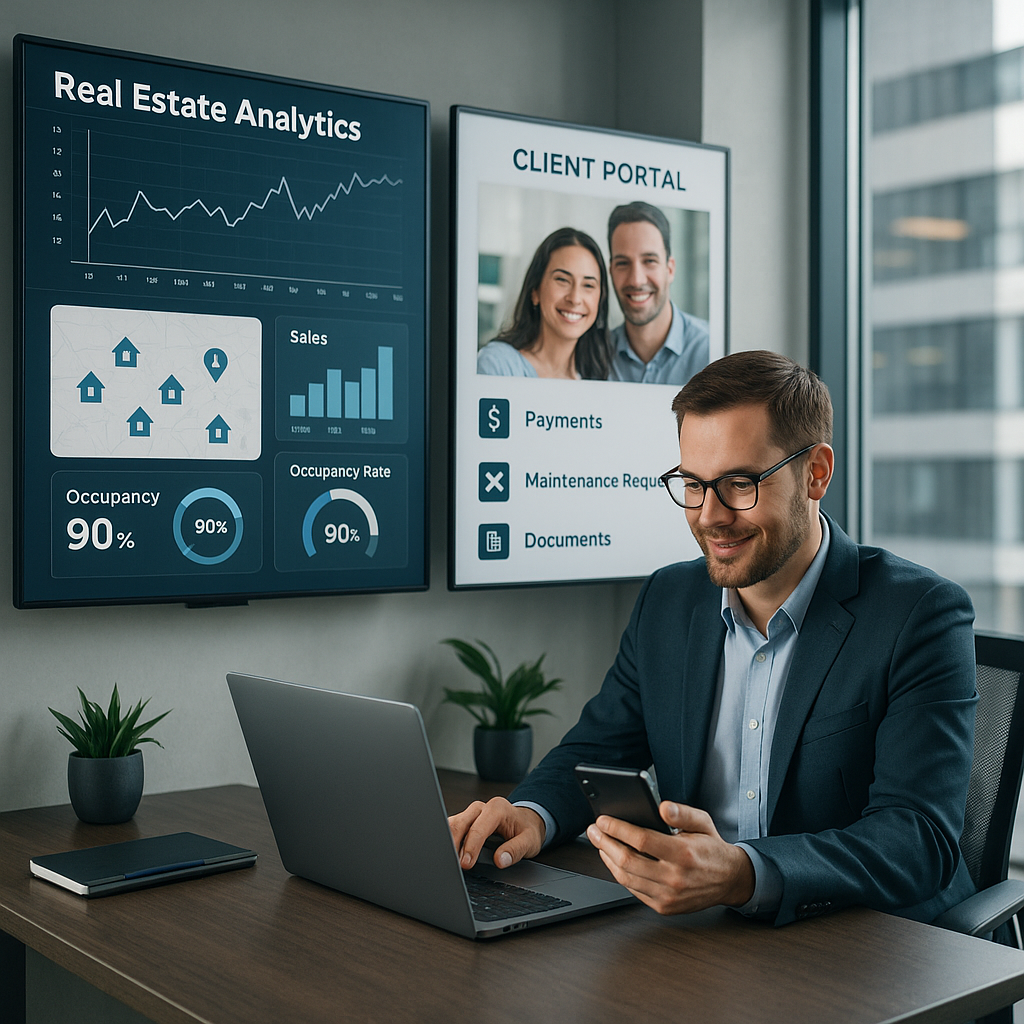 A modern property manager seamlessly using digital