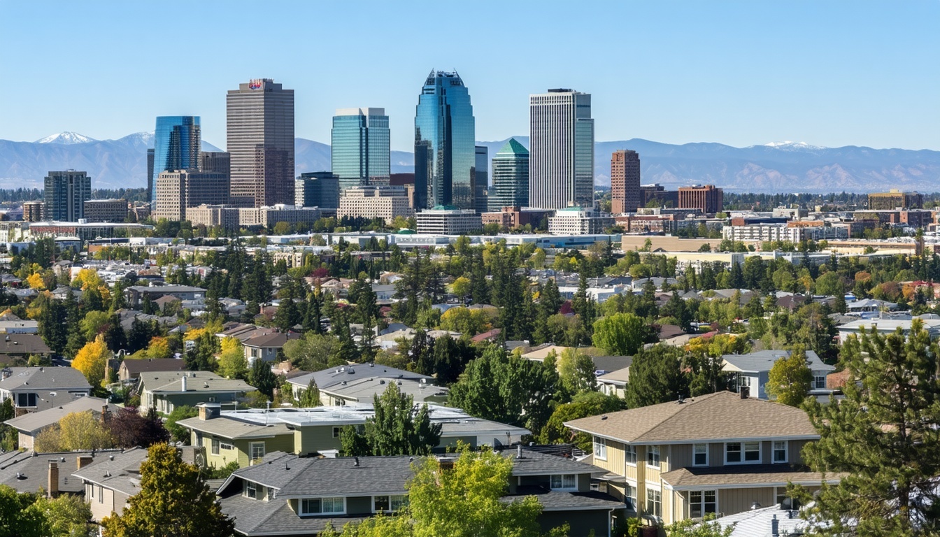 A panoramic view of Sacramentos skyline with vari