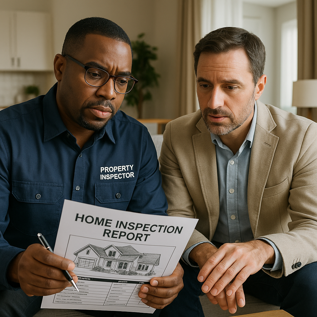 A professional property inspector reviewing a deta