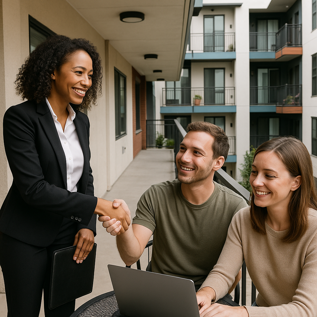 A professional property manager meeting with satis