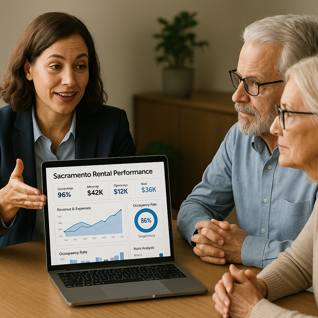 A professional property manager reviewing Sacramen