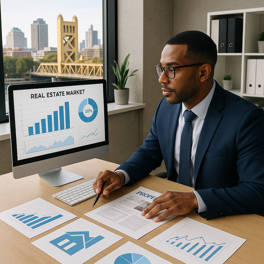 A professional real estate agent analyzing market