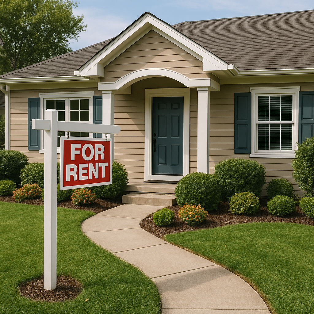 A well-maintained rental property exterior with a