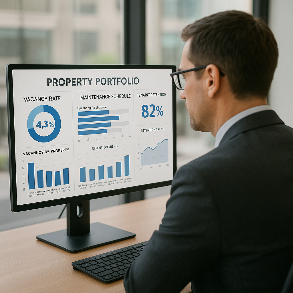 Professional property manager reviewing portfolio
