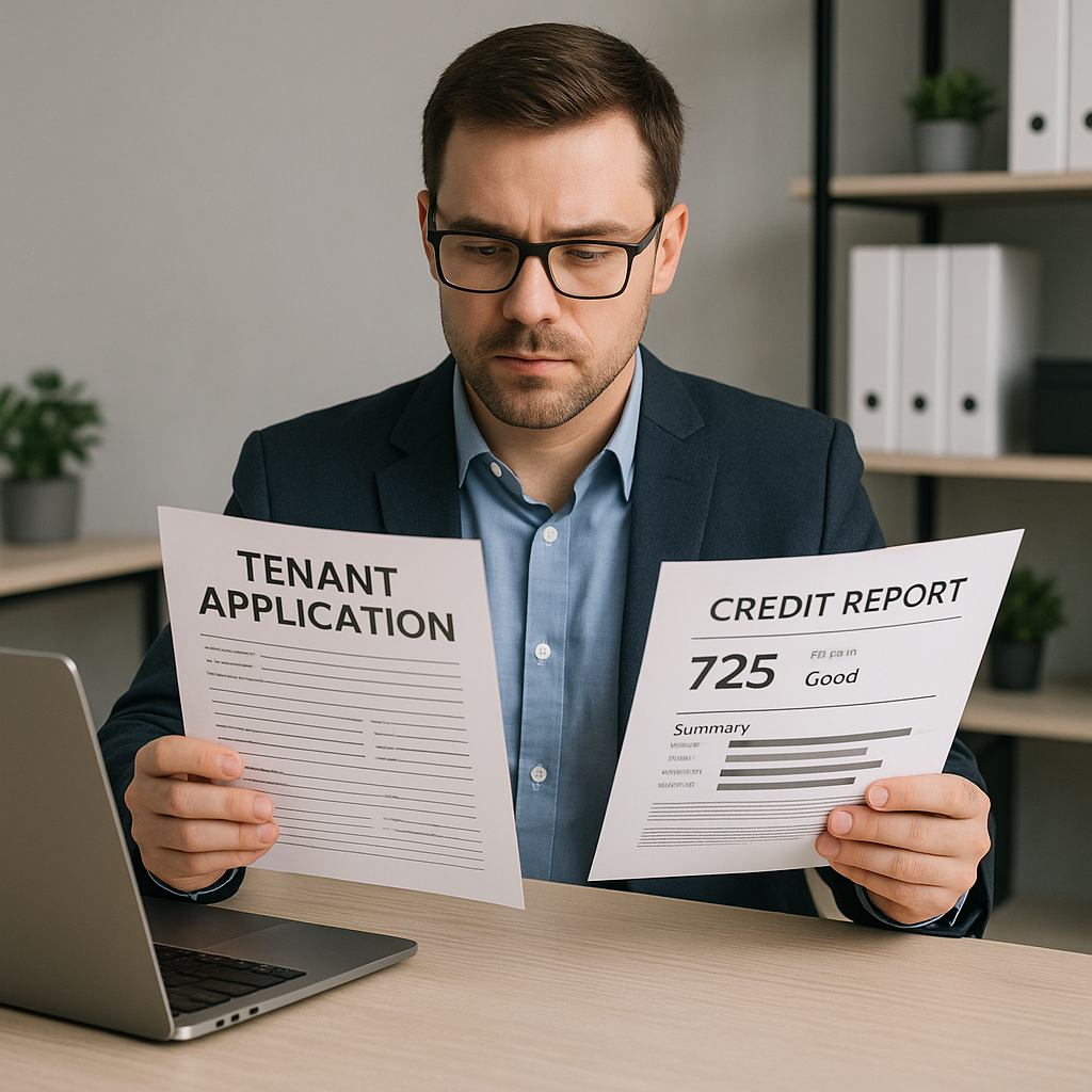 Professional property manager reviewing tenant app