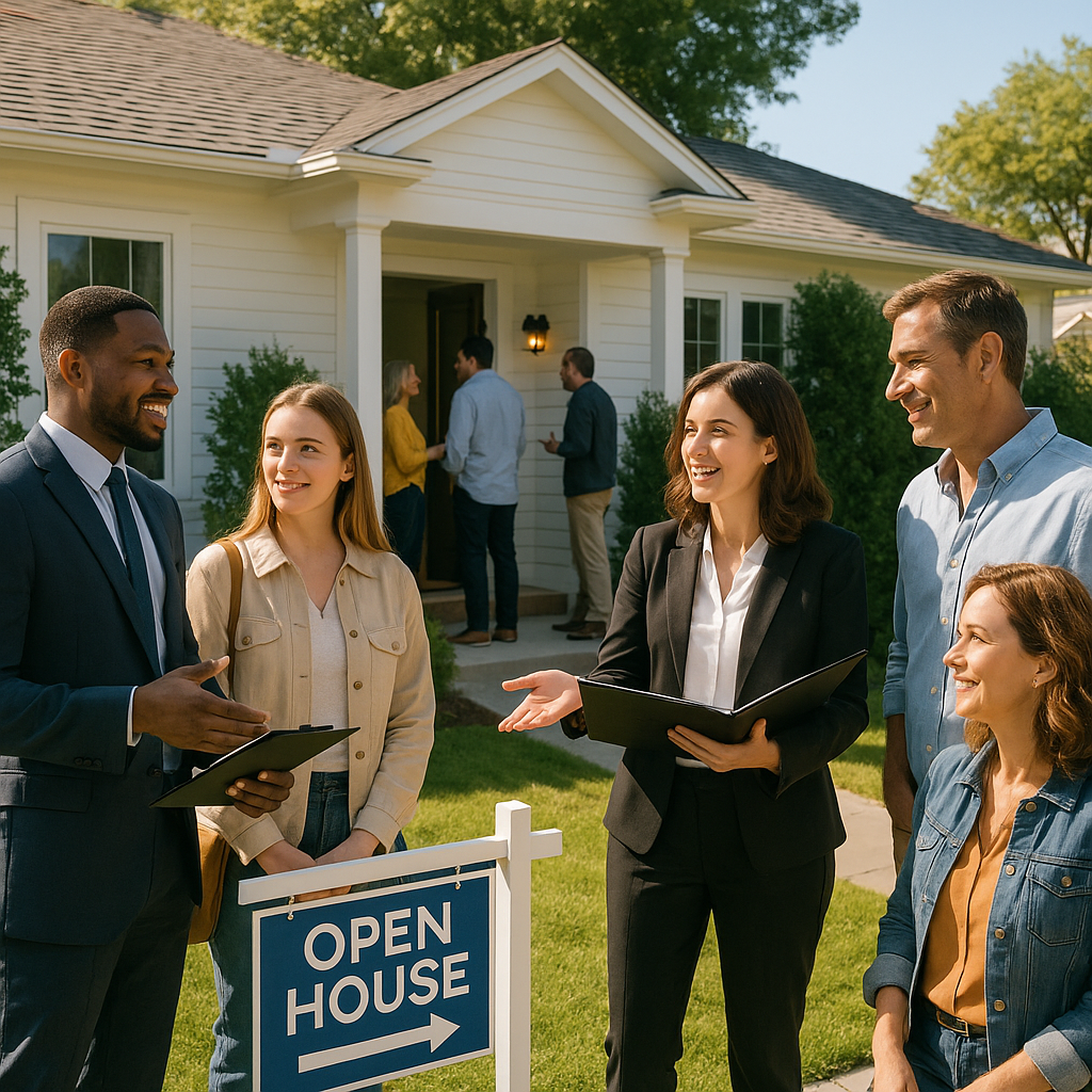 Professional real estate agents hosting a vibrant