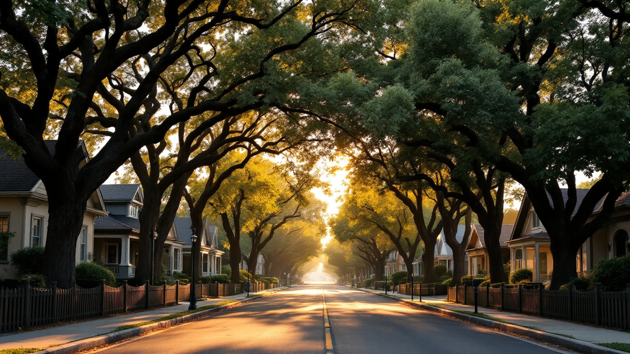 Sacramento oak-lined street illustration